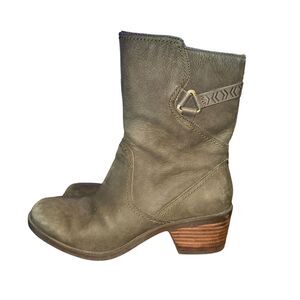 Teva Foxy Mid Boot Women's 8.5 Olive Green Leather Side Zip Biker Moto